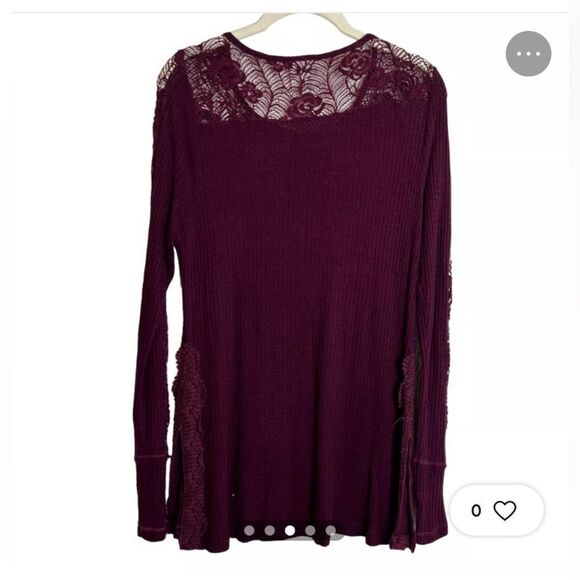 Knox Rose Maroon Thermal Knit Crochet Blouse Medium - Picture 5 of 11